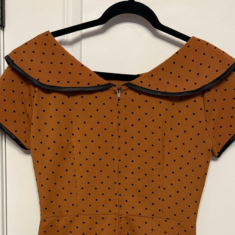 Tatyana Rust Polka Dot Midi Dress with Black Trim - Picture 5 of 6